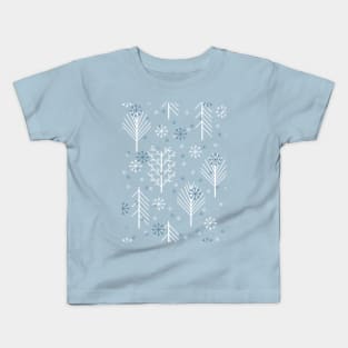 Pattern with winter forest and snowflakes Kids T-Shirt